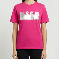 T Shirt Msgm | Modello Unisex | Logo Argento | Fucsia | Outlet MSGM