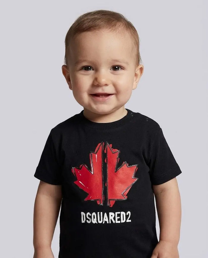 Dsquared2 Bambino Neonato | T Shirt Logo Foglia | Colore Nero | Outlet Dsquared2 Neonato