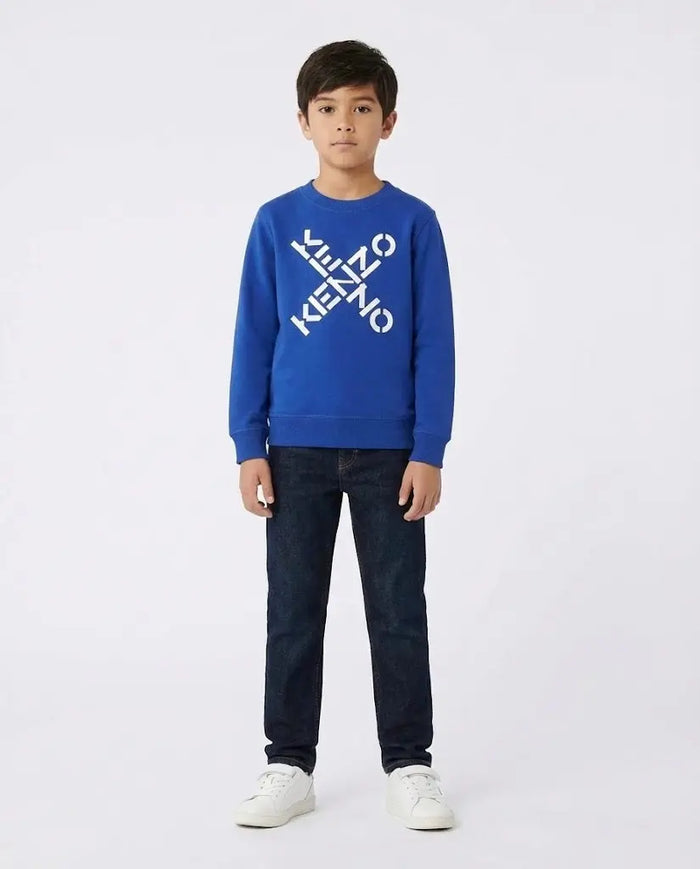 Felpa Kenzo Bambino | Logo Frontale | Blu Elettrico | Outlet Kenzo