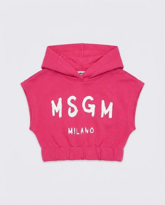 Felpa Msgm Donna | Modello Corto Boxer | Cappuccio con Logo | Fucsia | Outlet MSGM