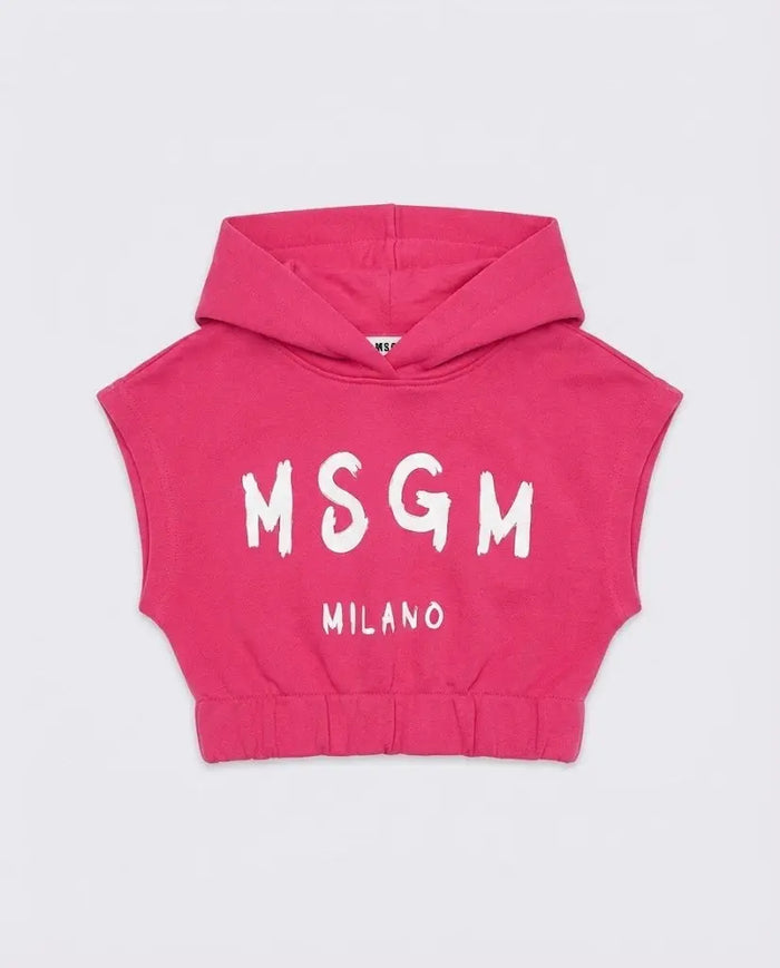 Felpa Msgm Donna | Modello Corto Boxer | Cappuccio con Logo | Fucsia | Outlet MSGM