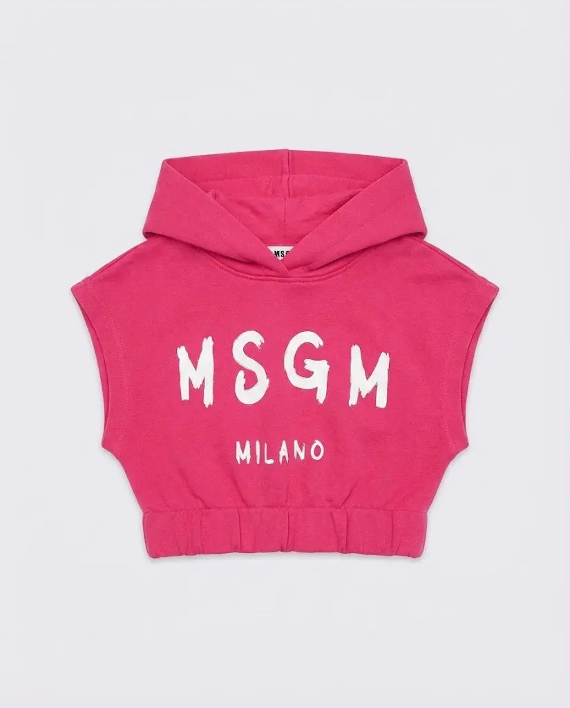Felpa Msgm Donna | Modello Corto Boxer | Cappuccio con Logo | Fucsia | Outlet MSGM