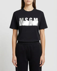 T Shirt Msgm | Modello Unisex | Logo Argento | Nero | Outlet MSGM