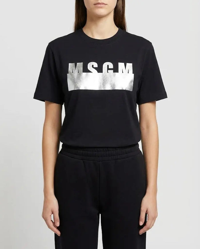 T Shirt Msgm | Modello Unisex | Logo Argento | Nero | Outlet MSGM