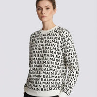 Felpa Balmain | Logo All Over | Bianco Balmain