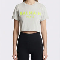 T Shirt Balmain | Logo Fluo | Modello Crop | Bianco Balmain