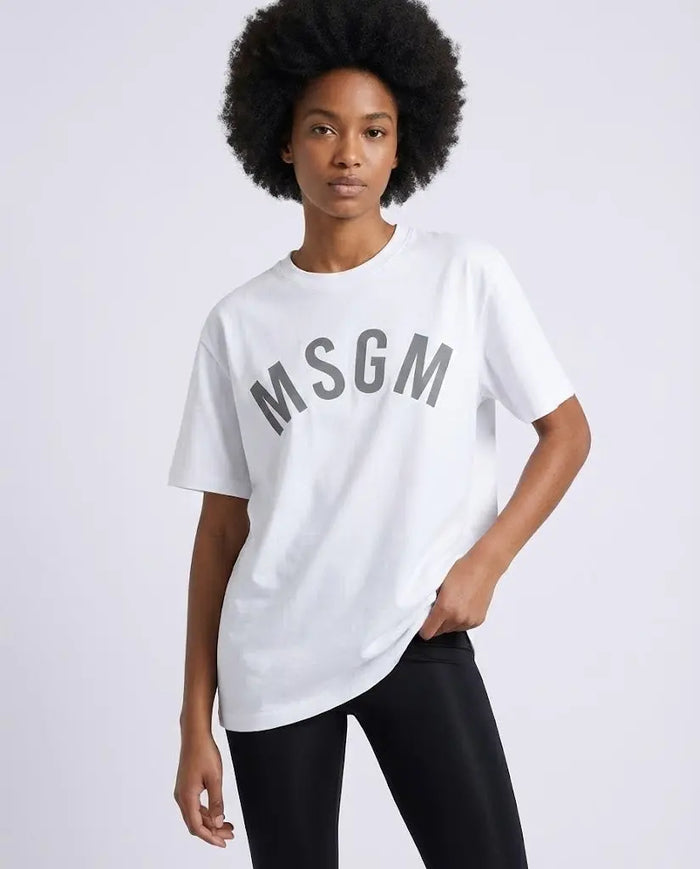 T Shirt Msgm | Modello Oversize Unisex | Logo | Bianco MSGM