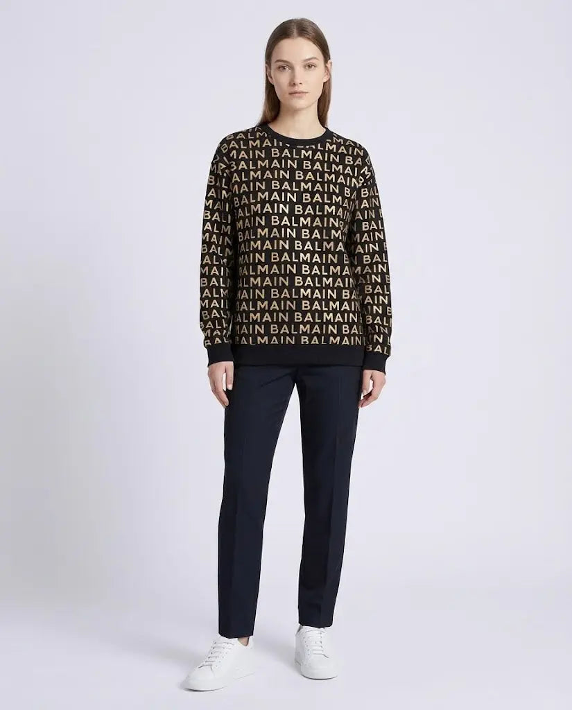 Felpa Balmain | Logo All Over | Nero Balmain