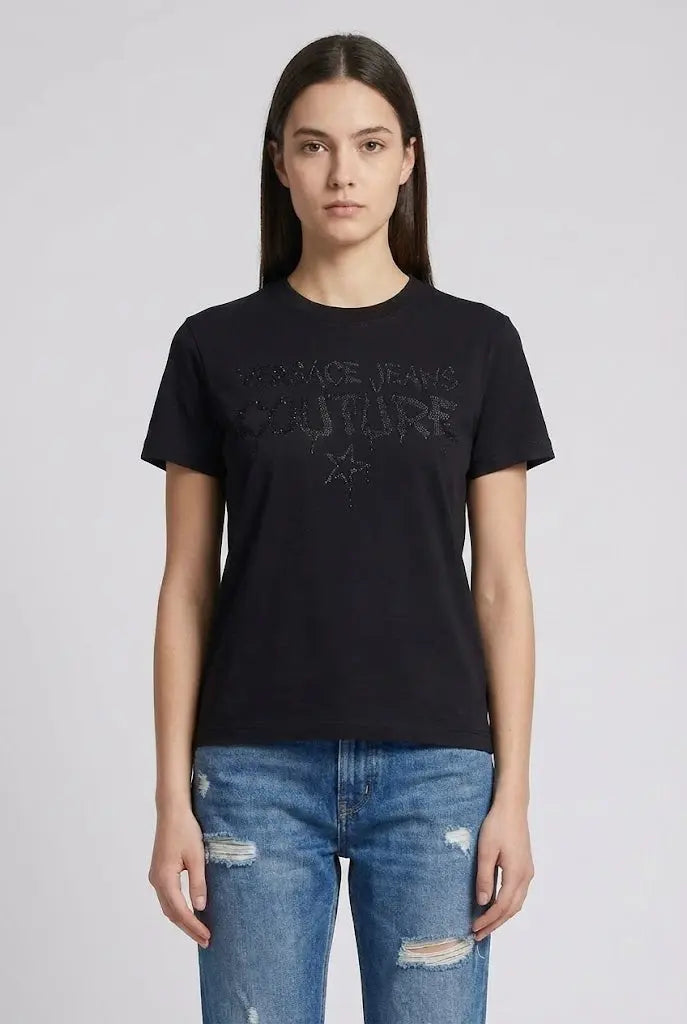 T Shirt Versace Jeans Couture Donna | Logo Graffiti | Nero Versace Jeans