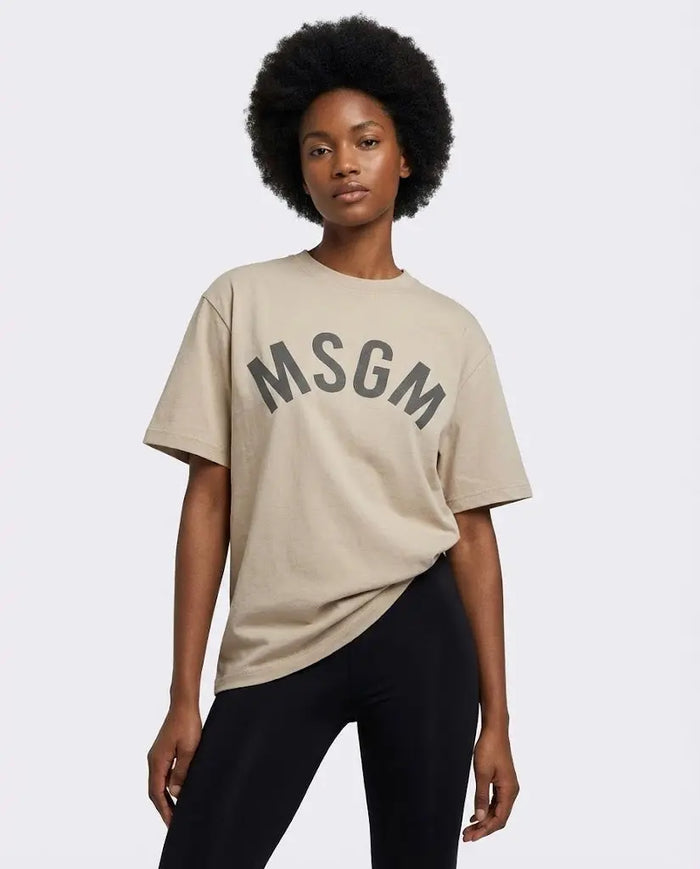 T Shirt Msgm | Modello Oversize Unisex | Logo | Beige MSGM