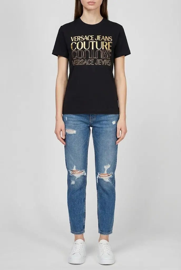 T Shirt Versace Jeans Couture Donna | Logo Oro | Nero Versace Jeans