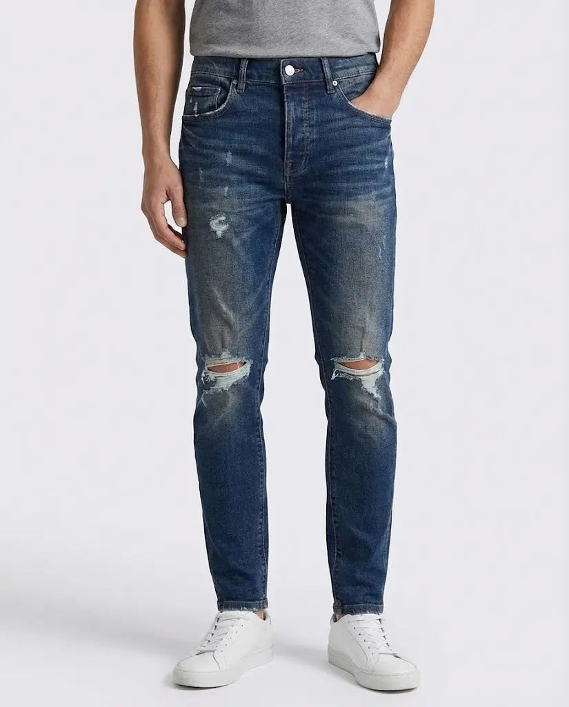 Jeans Purple Brand Uomo | Blu Rovinato | Strappi e Rotture Purple