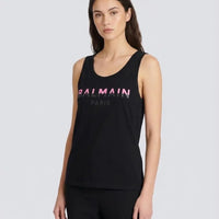 Maglietta Balmain Donna | Logo Rosa | Modello Canottiera | Nero Balmain