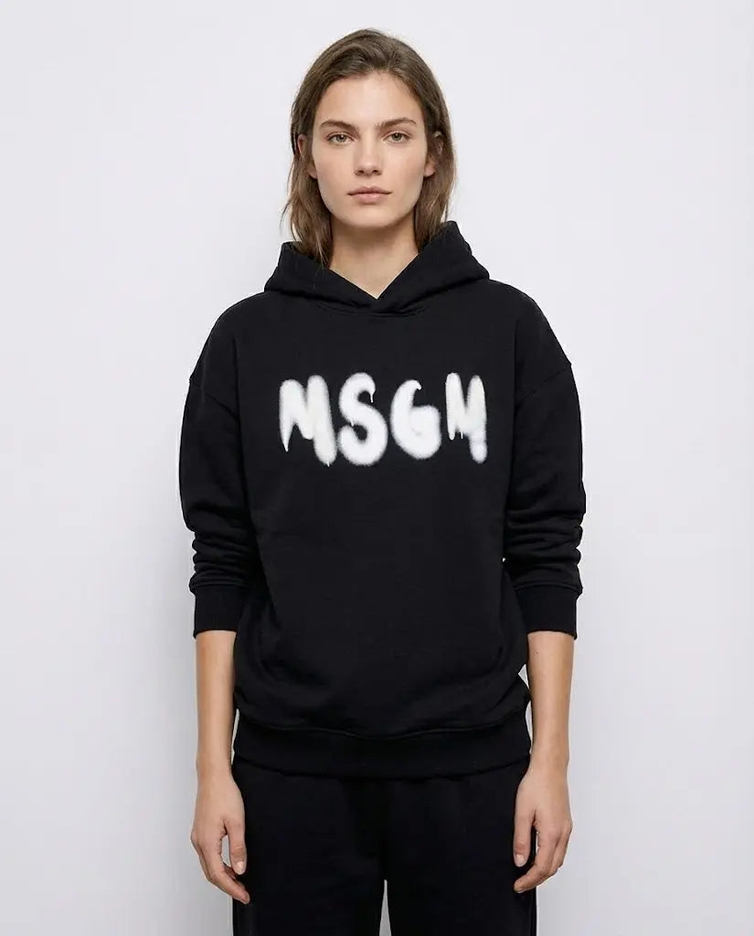 Felpa Msgm | Modello Unisex | Cappuccio con Logo Spray | Nero | Outlet MSGM
