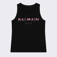 Maglietta Balmain Donna | Logo Rosa | Modello Canottiera | Nero Balmain