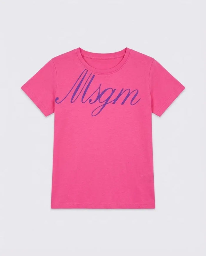 T Shirt Msgm Donna | Logo Firma in Velluto | Fucsia | Outlet MSGM