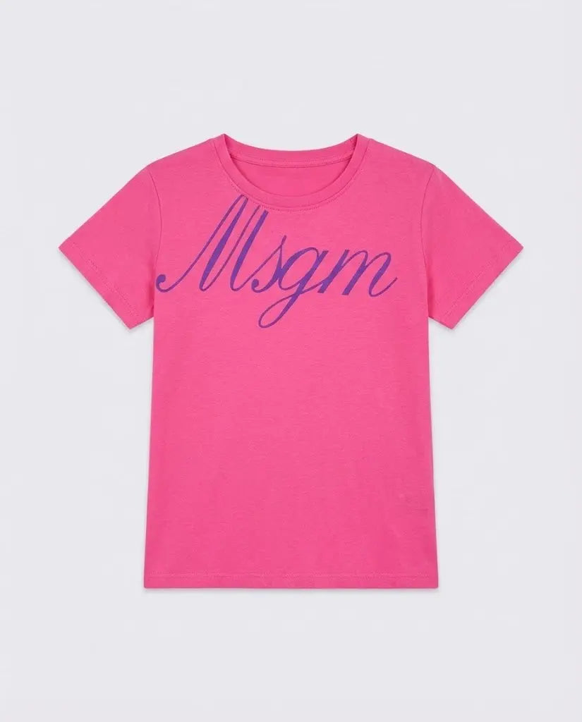 T Shirt Msgm Donna | Logo Firma in Velluto | Fucsia | Outlet MSGM