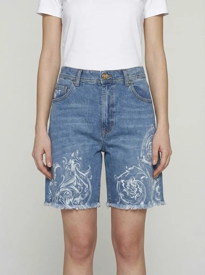 Pantaloncini Donna Versace Jeans Couture | Shorts in Jeans Stampa Barocco | Outlet Versace Jeans