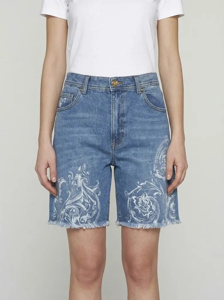 Pantaloncini Donna Versace Jeans Couture | Shorts in Jeans Stampa Barocco | Outlet Versace Jeans