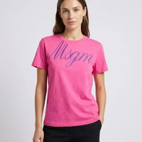 T Shirt Msgm Donna | Logo Firma in Velluto | Fucsia | Outlet MSGM