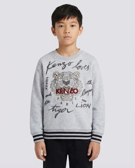 Felpa Kenzo Bambino | Logo Tigre | Grigio | Outlet Kenzo