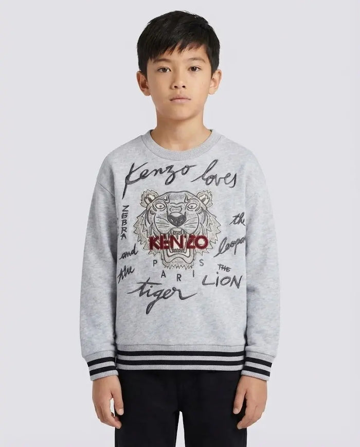 Felpa Kenzo Bambino | Logo Tigre | Grigio | Outlet Kenzo