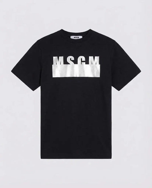 T Shirt Msgm | Modello Unisex | Logo Argento | Nero | Outlet MSGM