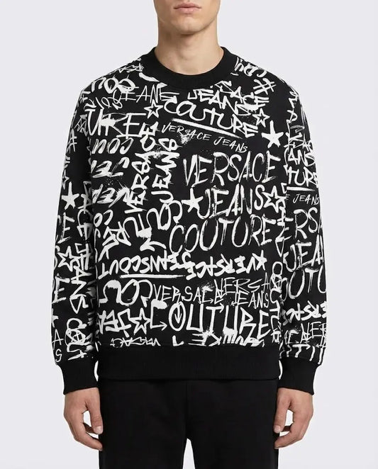 Felpa Versace Jeans Couture Uomo | Logo Graffiti Oversize | Nero Versace Jeans