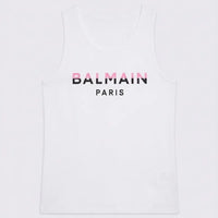 Maglietta Balmain Donna | Logo Rosa | Modello Canottiera | Bianco Balmain