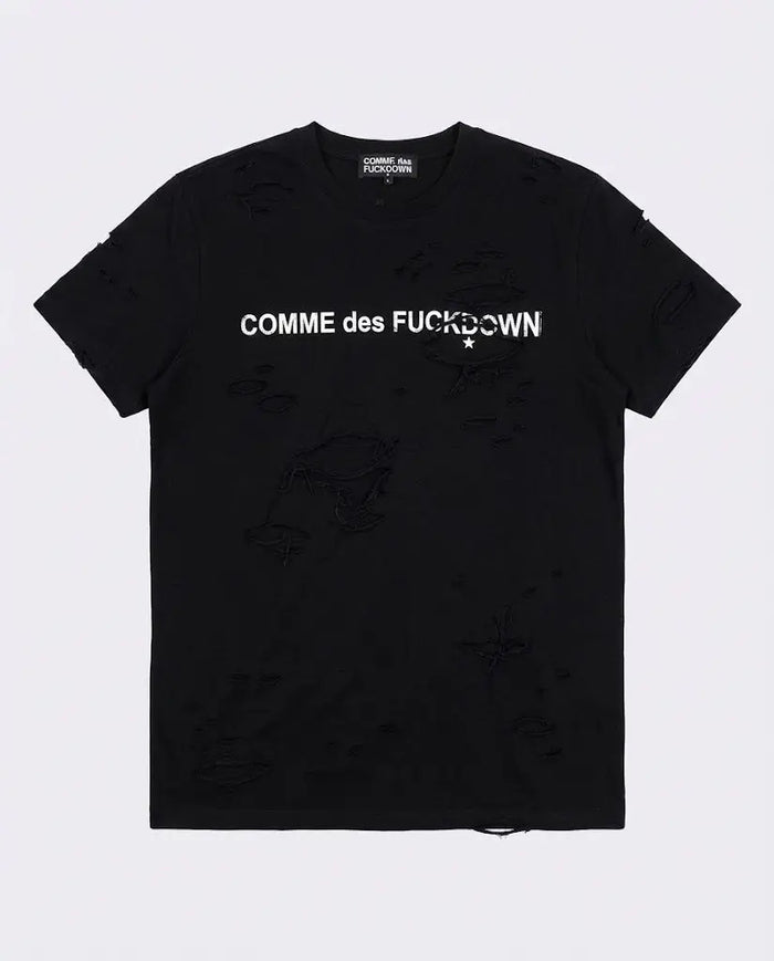 Comme Des Fuckdown | Maglietta con Strappi e Rotture | Colore Nero | Outlet Comme Des Fuckdown