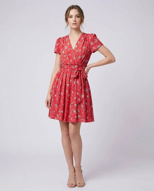 Abito Aniye By Donna | Corto Mini Dress | Fantasia Fiori Rosso Aniye By