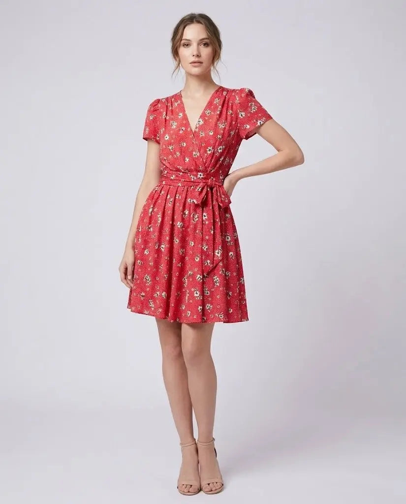 Abito Aniye By Donna | Corto Mini Dress | Fantasia Fiori Rosso Aniye By