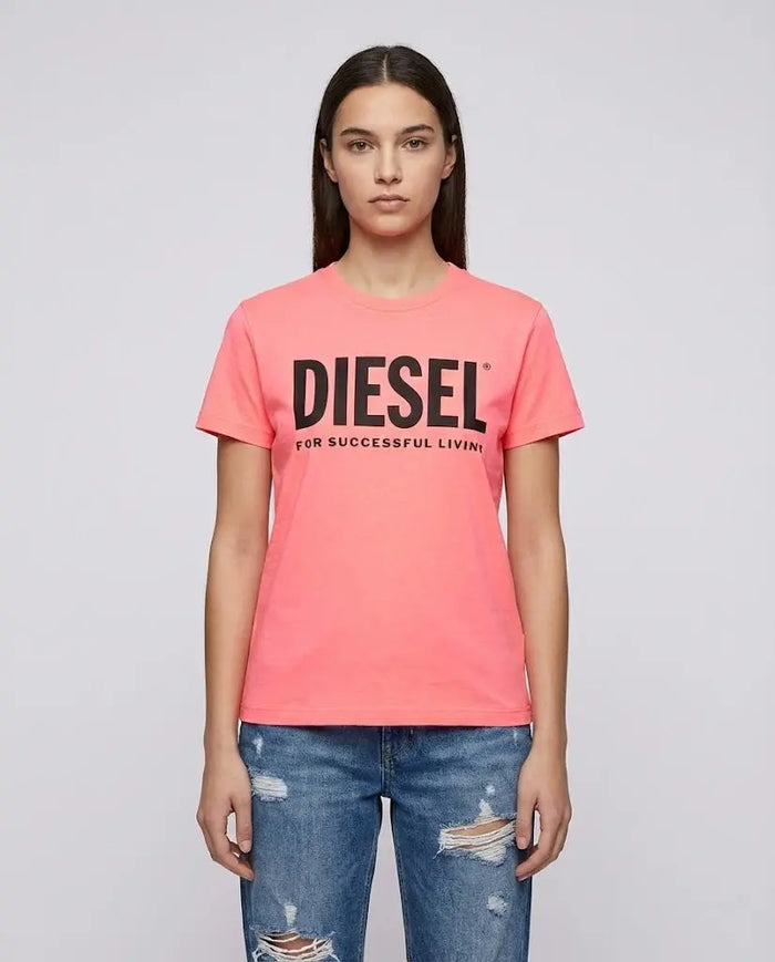 T Shirt Diesel | Rosa Fluo con Logo | Outlet Diesel