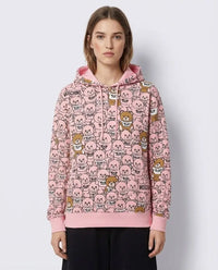 Felpa Moschino Kids | Unisex | Cappuccio con Logo Orsetto Toy All Over | Rosa Moschino Kids