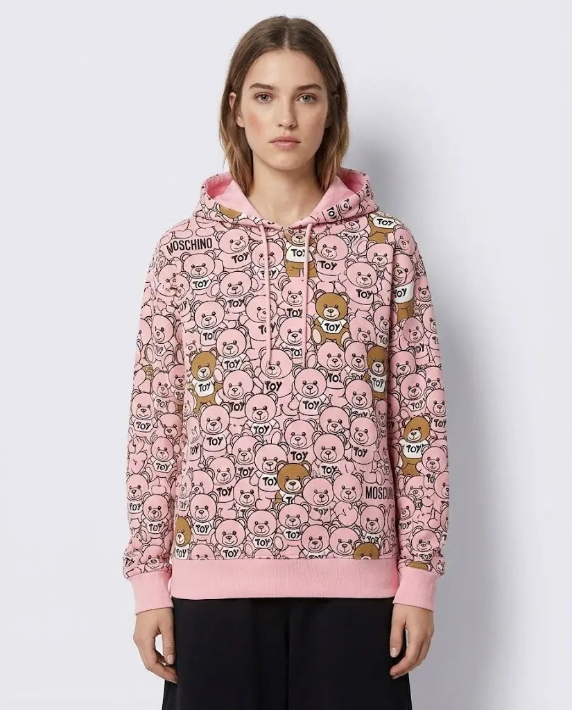 Felpa Moschino Kids | Unisex | Cappuccio con Logo Orsetto Toy All Over | Rosa Moschino Kids