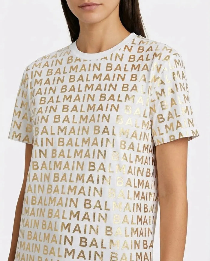 T Shirt Balmain | Logo Oro | Oversize | Bianco Balmain