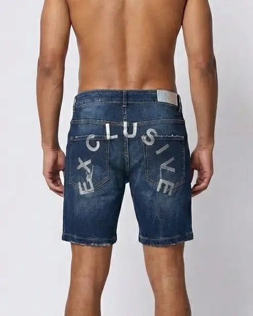 Exclusive Paris | Pantaloncini In Jeans con Logo Bianco | Outlet Exclusive Paris