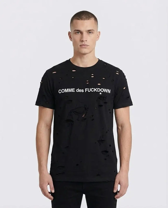 Comme Des Fuckdown | Maglietta con Strappi e Rotture | Colore Nero | Outlet Comme Des Fuckdown
