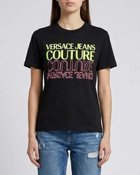 T Shirt Versace Jeans Couture Donna | Logo Fluo | Nero Versace Jeans