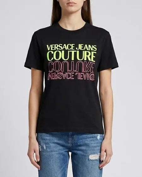 T Shirt Versace Jeans Couture Donna | Logo Fluo | Nero Versace Jeans