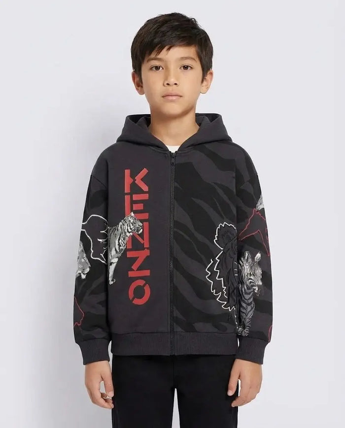 Felpa Kenzo Bambino | Cappuccio con Zip | Nero | Outlet Kenzo