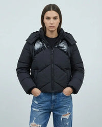 Piumino Msgm Donna | Giubbotto in Nylon | Logo Cappuccio | Nero | Outlet MSGM