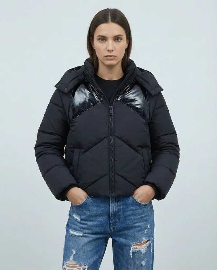 Piumino Msgm Donna | Giubbotto in Nylon | Logo Cappuccio | Nero | Outlet MSGM