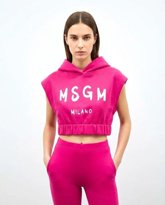 Felpa Msgm Donna | Modello Corto Boxer | Cappuccio con Logo | Fucsia | Outlet MSGM