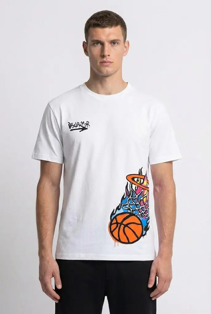 T Shirt Disclaimer Uomo | Modello Oversize Basket | Bianco Disclaimer