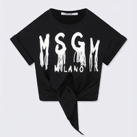 T Shirt Msgm Donna | Crop con Nodo | Logo Pendenti | Nero | Outlet MSGM
