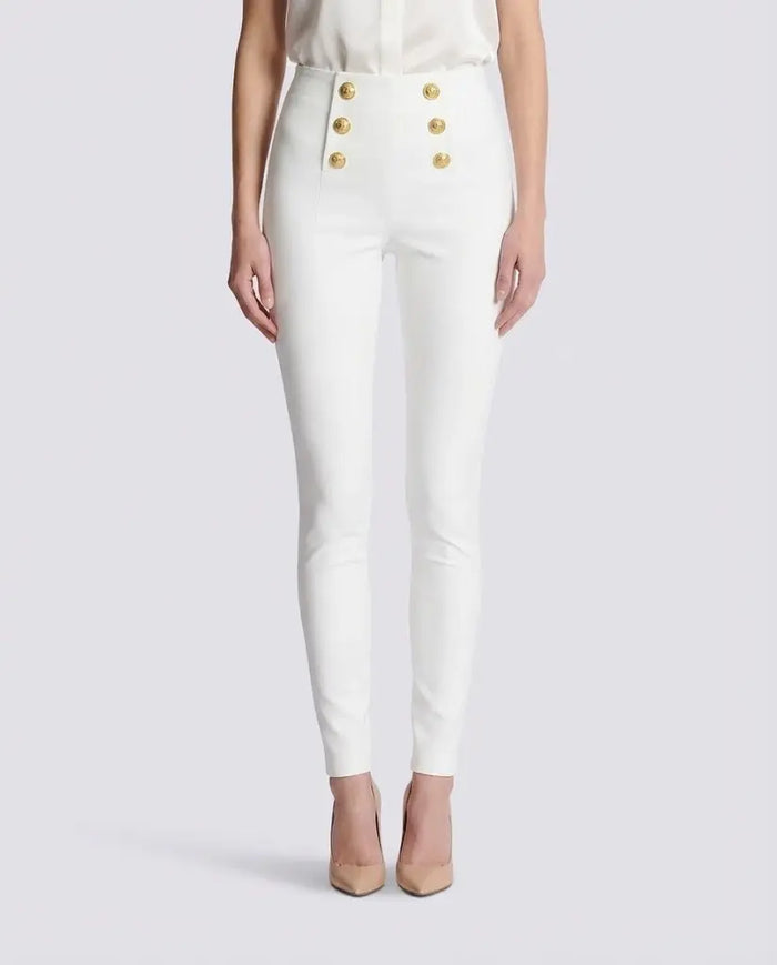 Pantaloni Balmain Donna | Bottoni Oro | Bianco Balmain