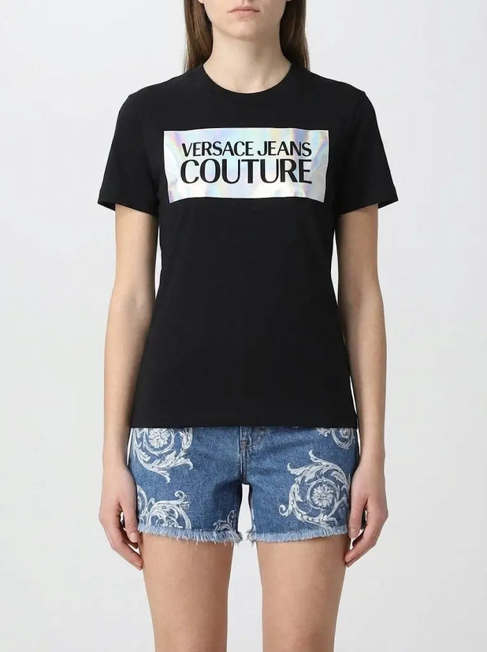 T Shirt Versace Jeans Couture Donna | Logo Glitter | Nero Versace Jeans