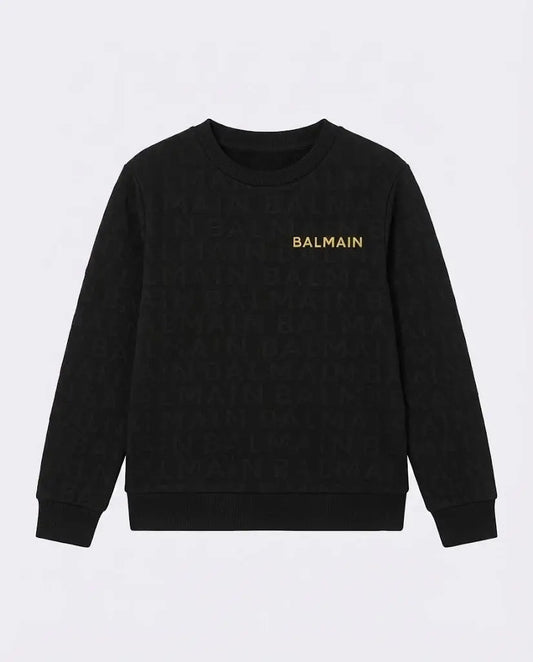 Felpa Balmain | Logo All Over Oro | Nero Balmain