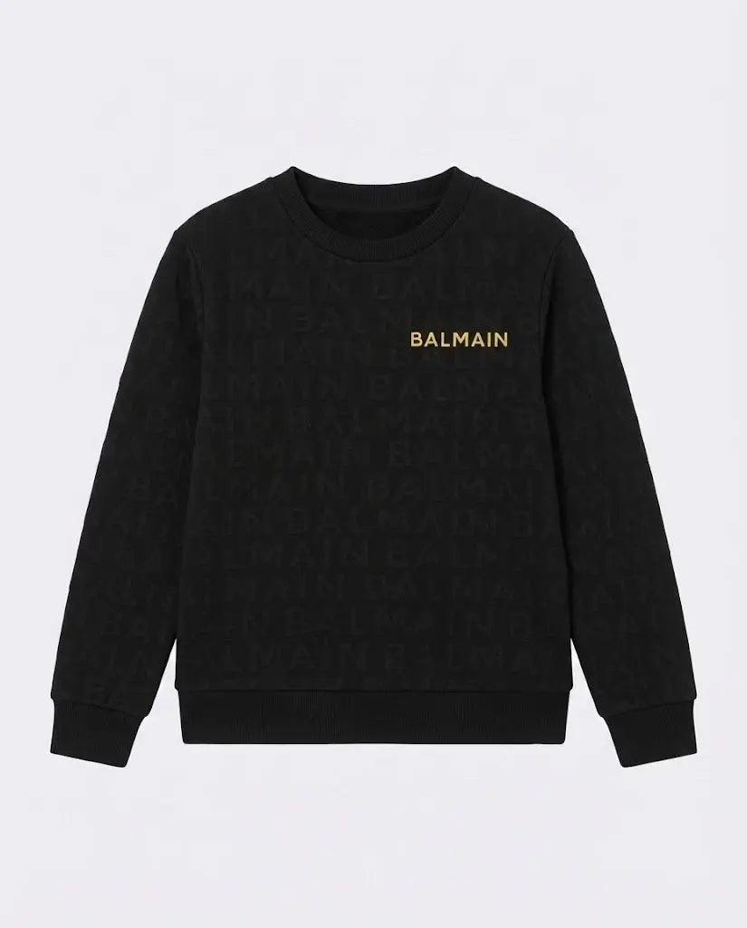 Felpa Balmain | Logo All Over Oro | Nero Balmain